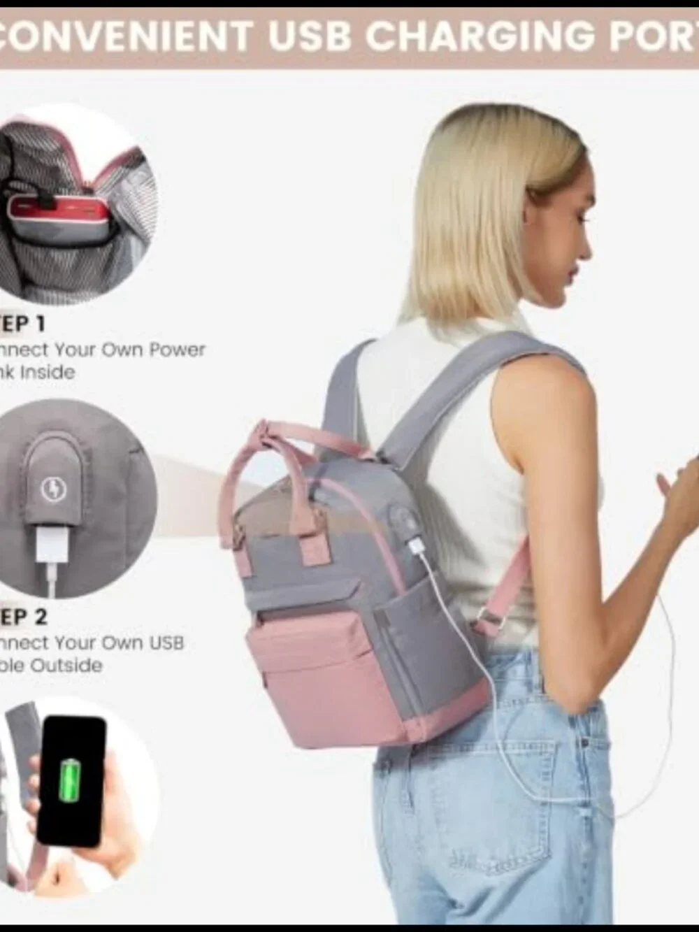 LOVEVOOK Mini Backpack Waterproof Nylon USB Port Small Bookbag for College